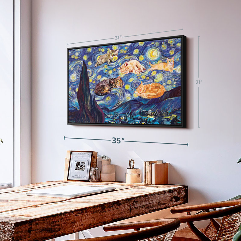 Isaias Sleeping Kittens Starry Night Canvas Print, 21" H x 31" W