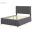 Lit plateforme double tapissier avec lit gigogne simple et 3 tiroirs, tissu en lin, gris