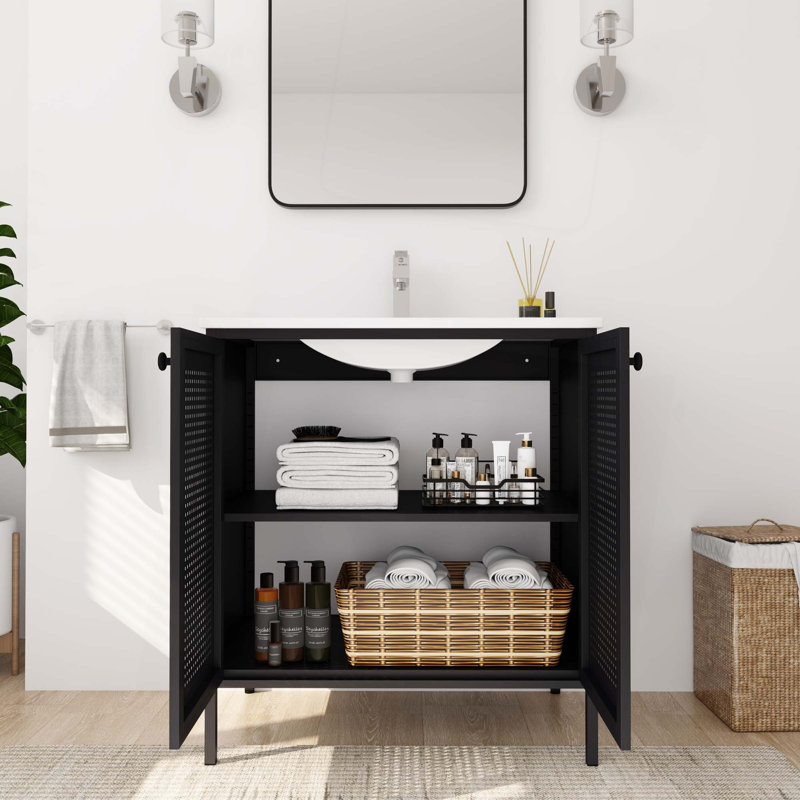 Meuble-lavabo autoportant avec comptoir en céramique