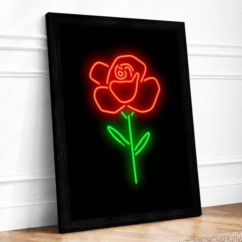 Neon Rose Modern - Print, Black, A4 - 29.7 x 21.0 cm
