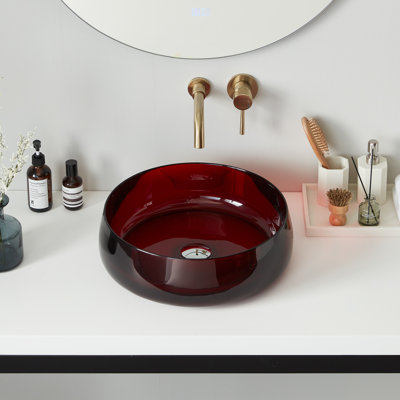 Cpingao 17.7" Transparent Bathroom Sink Round Vessel Bathroom Sink