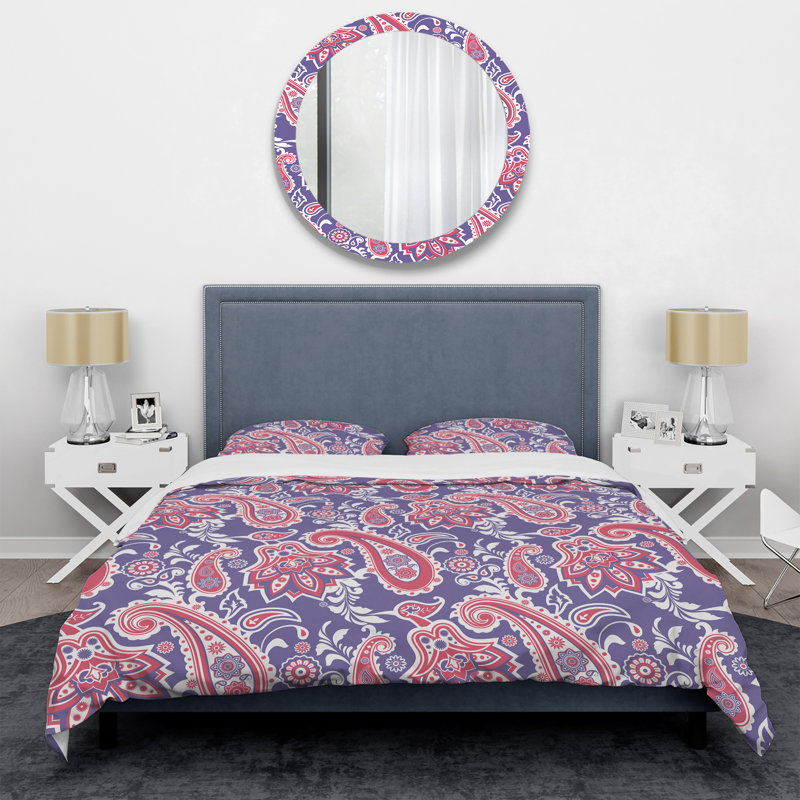 Bleu floral cachemire - ensemble de housse de couette abstrait - microfibre de polyester