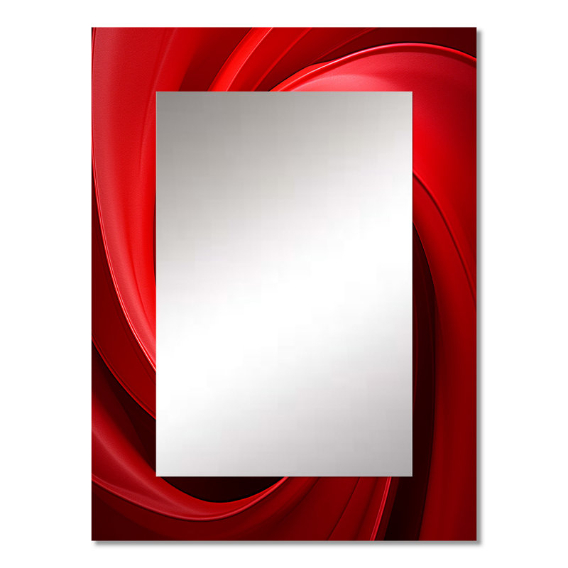 Red Perpetual Pulse Vortex - grand miroir mural spirales abstraites, miroir décoratif rouge, impression d'art en métal