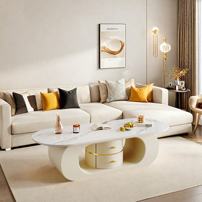 Cream-colored granite slab coffee table