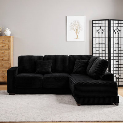 93" L-Shaped Sectional Sofa with Reversible Chaise Lounge, Soft Corduroy Couch for Living Room, Apartment by Latitude Run