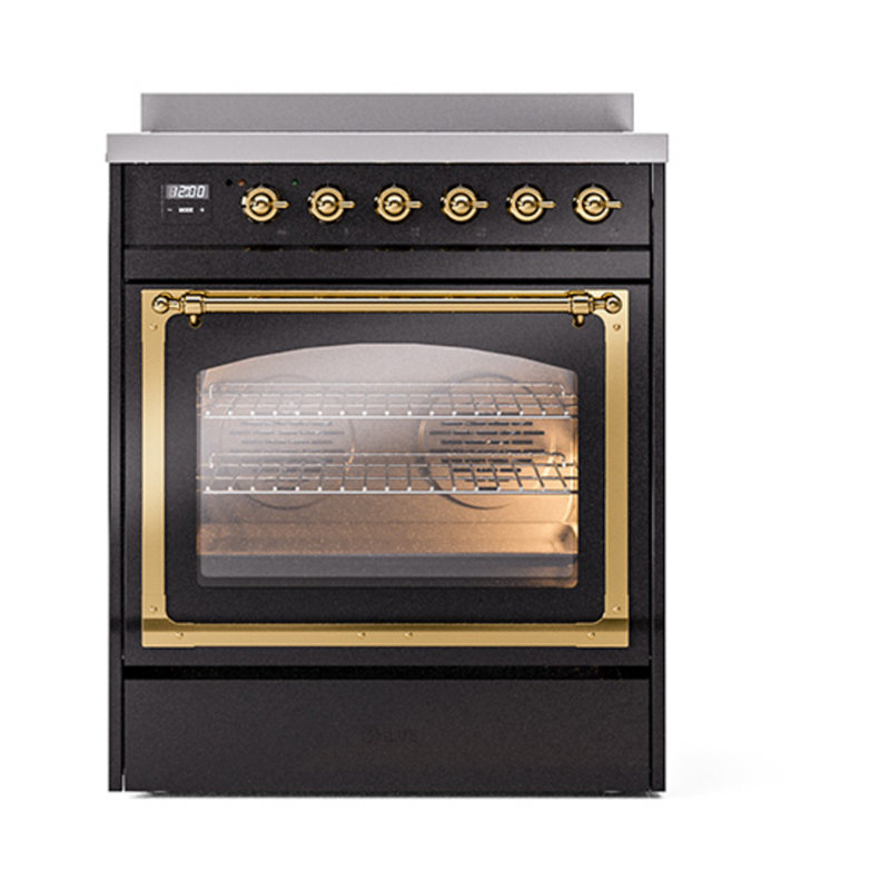 ILVE Nostalgie II Noblesse 30 in Induction Range, Glossy Black/Brass