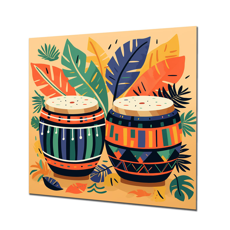 «Mexico Drums Music Instruments II» - fruits, art mural en métal, H 16 po x l 16 po