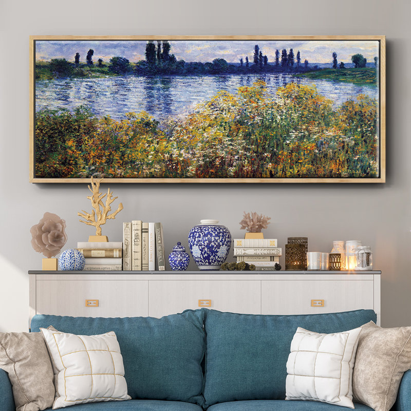 Les bords de seine à Vétheuil par Monet - Toile encadrée_420MONETWC, Naturel, H 24 po x l 60 po x P 1,5 po