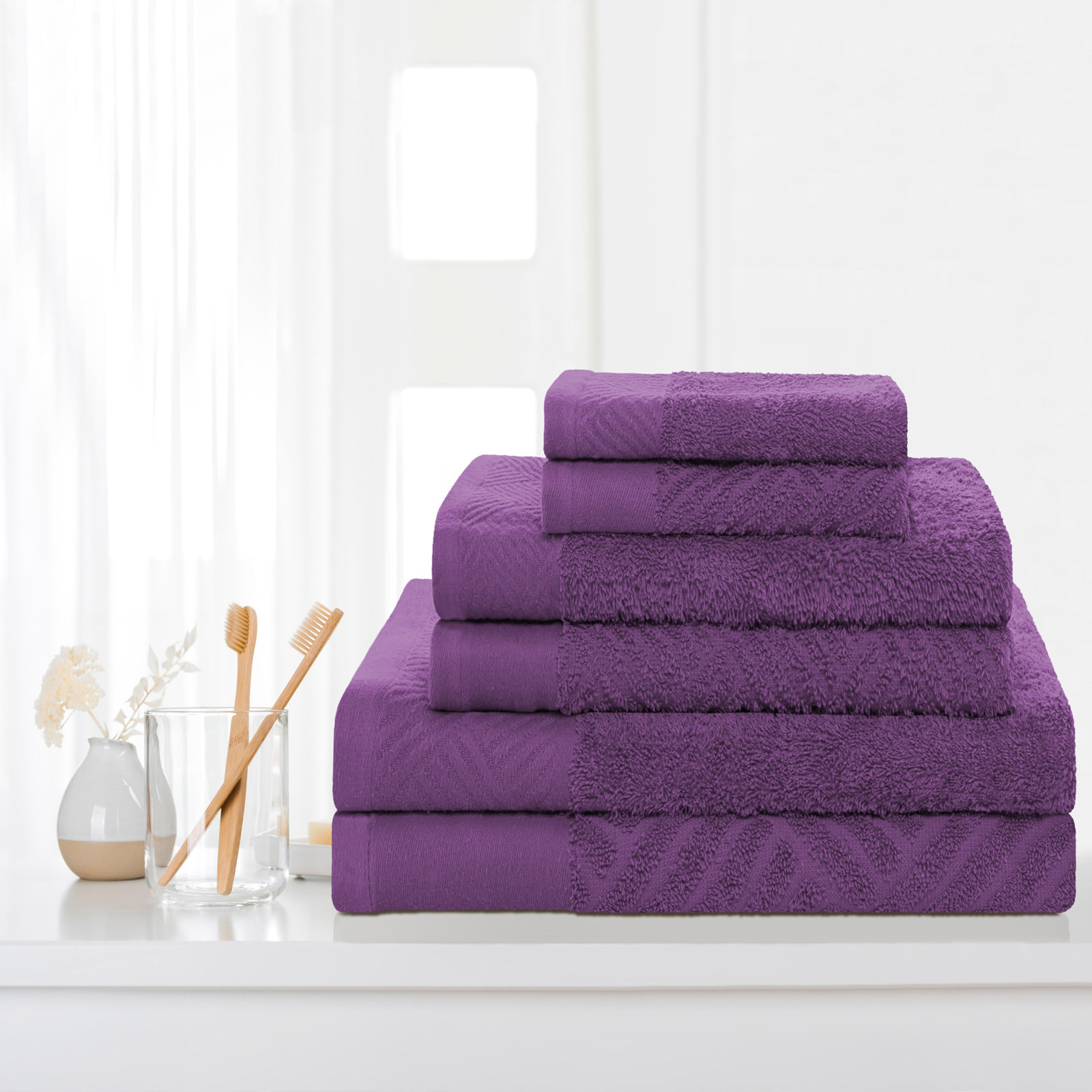 6-Piece Certified Egyptian Cotton Towel Set, Majestic Purple