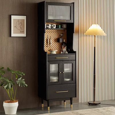 Black Solid Pine Slim & Tall Pantry Cabinet