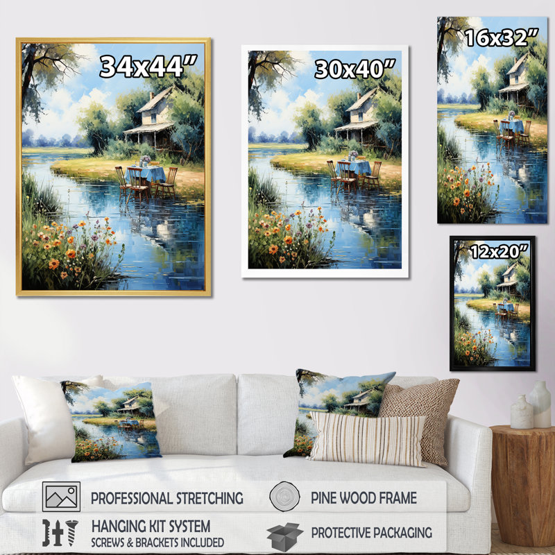 Pique-nique au bord du lac - reproduction, H 44 po x l 34 po x P 1,5 po, Toile tendue