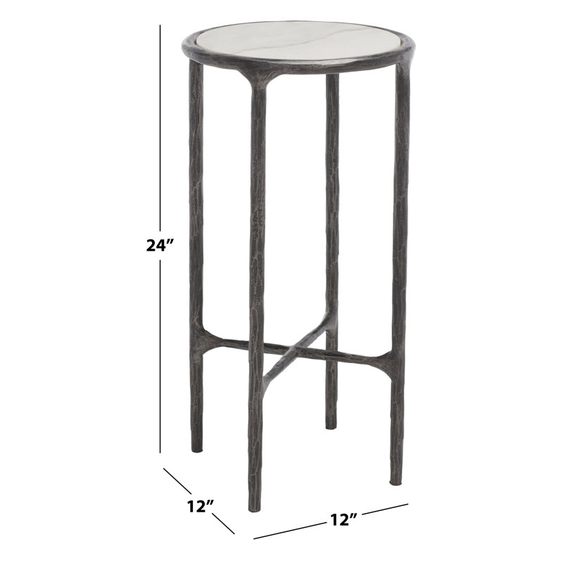 Jessa Forged Metal Tall Round End Table, White Marble Top/Black Base