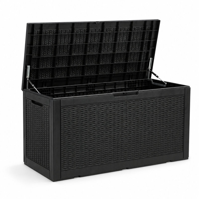 120 Gallon Outdoor Deck Box, Lockable Waterproof Resin Storage Box With Seat, Black