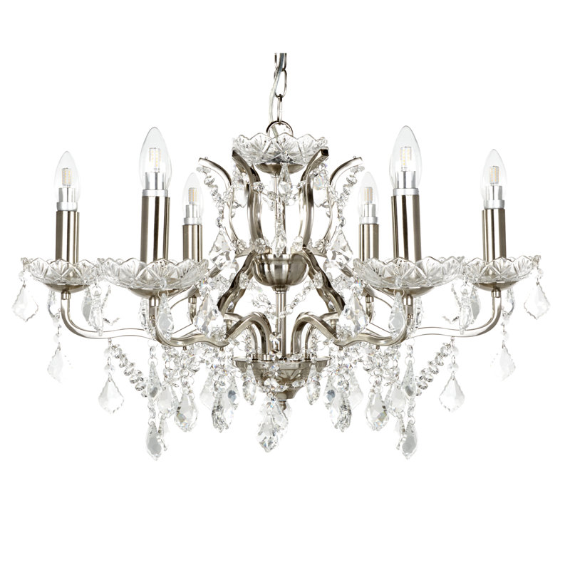 Bastia 6 - Light Candle Style Chandelier, Satin Silver