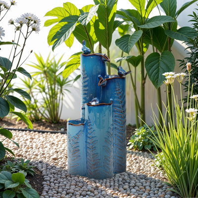 Handcrafted Outdoor Ceramic / Porcelain Weather Resistant Cascade Fountain with Lights