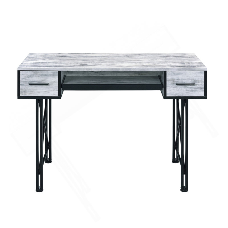 Bureau d'ordinateur antique blanc et noir avec plateau pour clavier