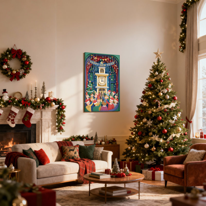 «Christmas Happy New Year Celebration», ensemble de 3 impressions sur toile, H 24 po x l 16 po