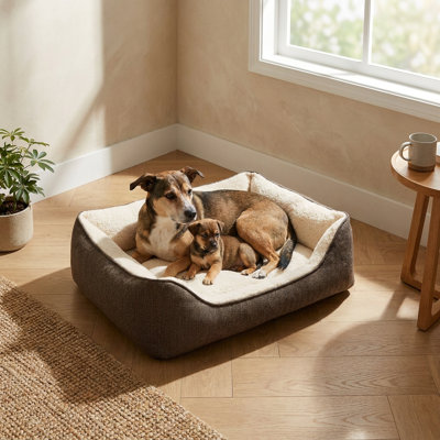 VelvetRest Brown Two-Tone Bolster Lounge Dog Bed