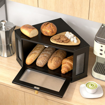 Boîte à pain de coin pour comptoir de cuisine, bac à pain en bois de bambou avec fenêtre en acrylique, organisateur de comptoir de style maison de campagne pour pain fait maison, contenant à nourriture hermétique