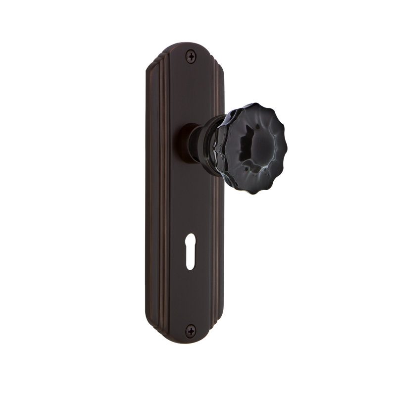 Deco Plate with Decorative Keyhole and Crystal Black Door Knob, Timeless Bronze