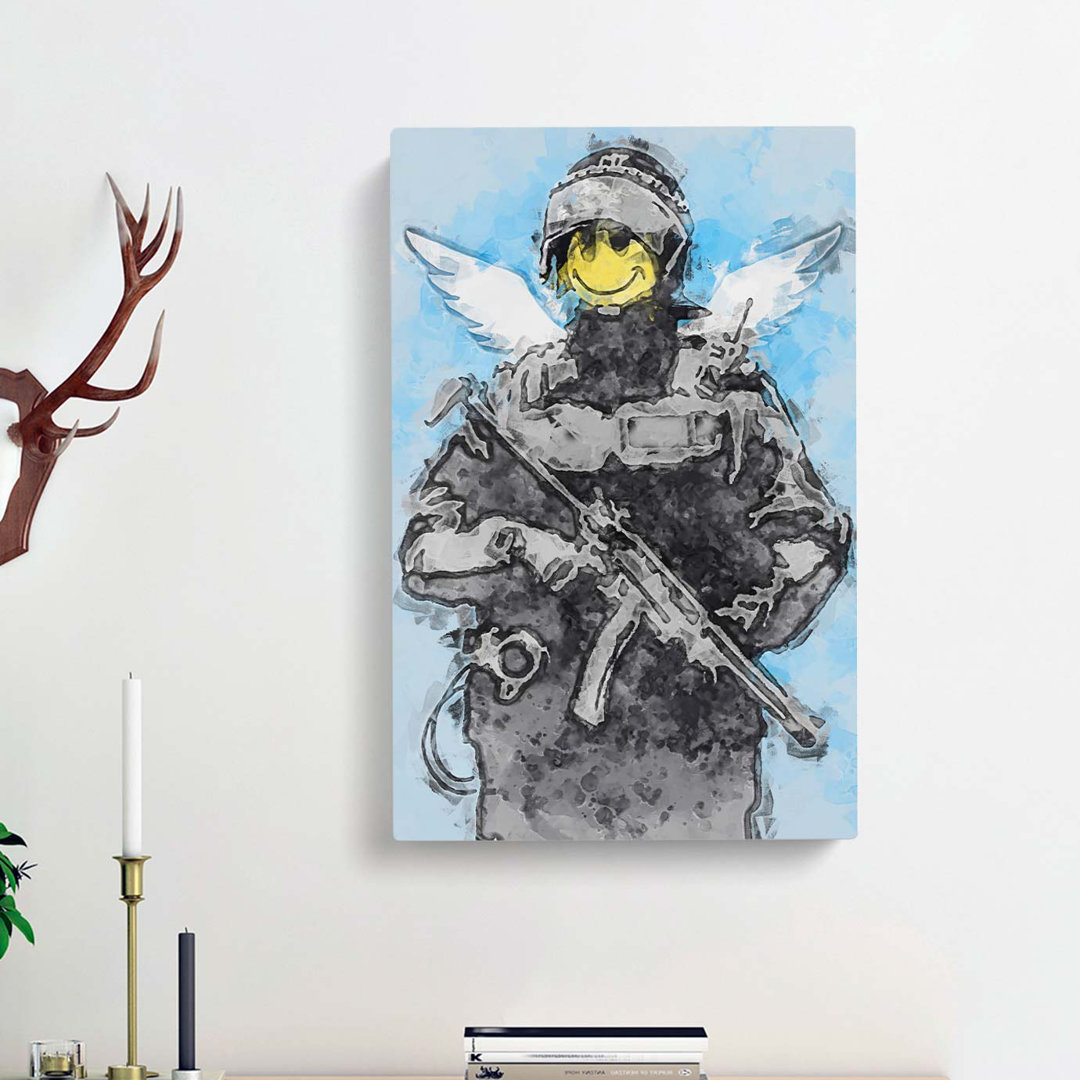 Smiley Policeman by Banksy - Wrapped Canvas