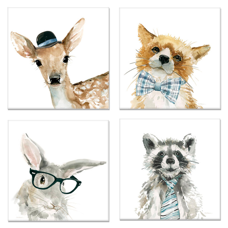 Animals 4 - Piece Canvas Art, 16" H x 16" W x 1.5" D