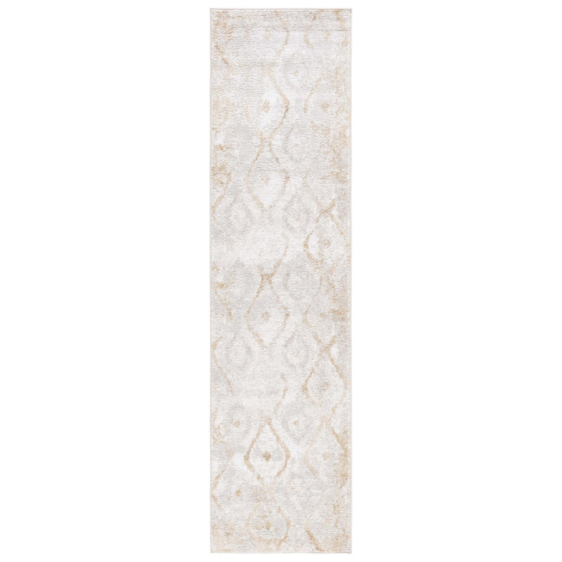 Tapis géométrique Milstein ivoire / doré, Tapis de couloir 2 pi x 8 pi