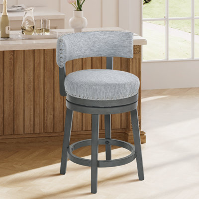 Upholstered Swivel Counter Stool, 360° Rotating Kitchen Island Chair with Solid Wood Frame, Padded Seat & Back, Nailhead Trim