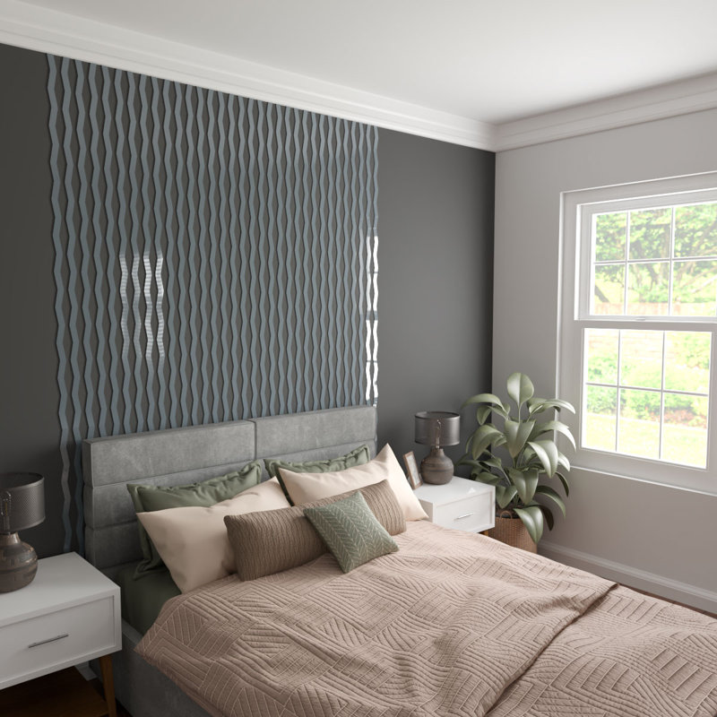 Ensemble de panneau mural décoratif à lattes en acrylique réglable Eastport (paquet de 44), Gris foncé, H 94 po x l 1,5 po