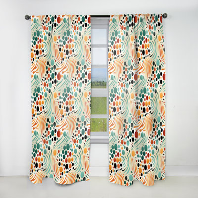Multicolor Mid Century Pattern On Beige - Mid-Century Velvet Curtain - Room Darkening - 1 panel