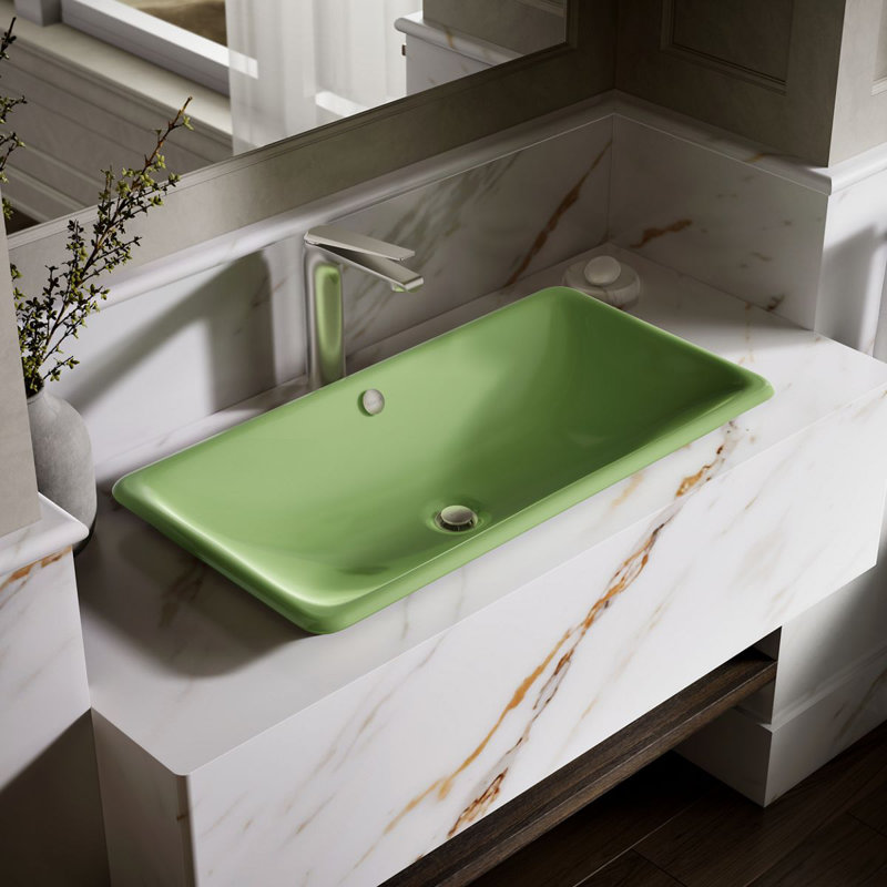 Iron Plains 30 In. Rectangular Drop-In / Undermount / Vessel Bathroom Sink, Fresh Green