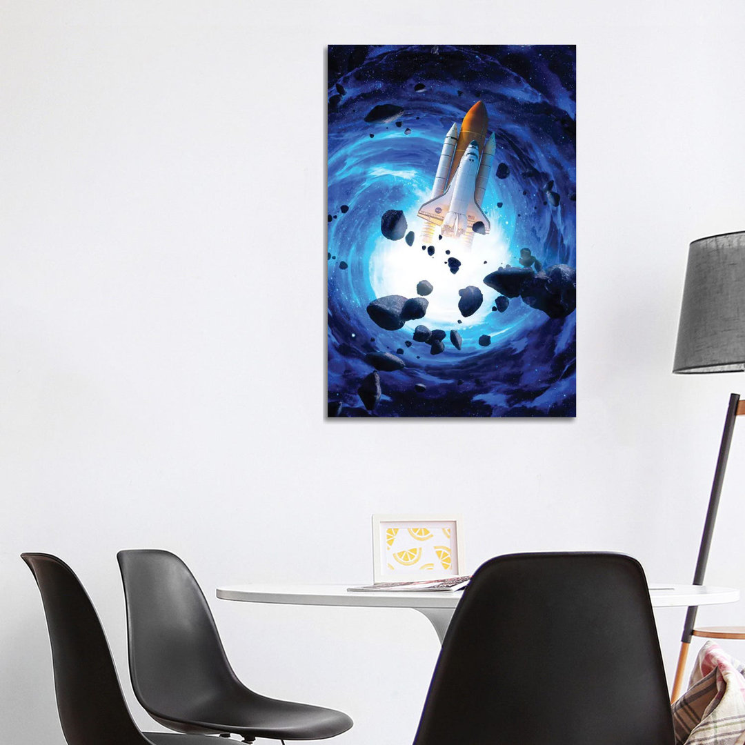 Raketenstart Blauer Wirbel und Asteroiden von GEN Z - Galerie-verpackte Leinwand Giclée auf Leinwand