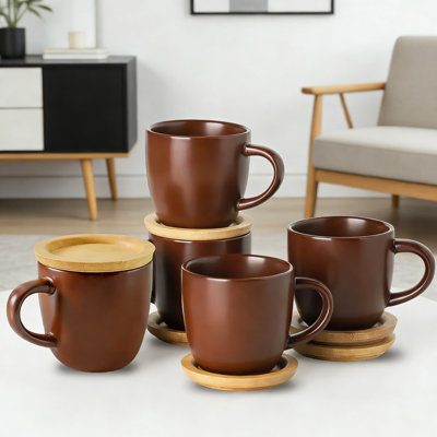 Ensemble de 6 tasses à espresso et soucoupes empilables en porcelaine avec couvercles, 4 tasses en céramique pour café Nitresso