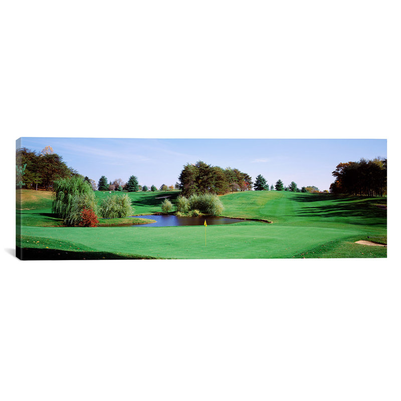 Étang panoramique sur un terrain de golf, Baltimore Country Club, Baltimore, Maryland, États-Unis - reproduction d'art sur toile tendue