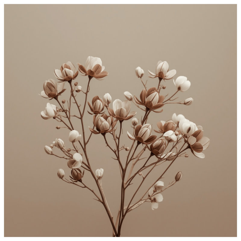 Tapisserie murale beige avec fleurs de magnolia - Décoration murale magnolia, H 104 po x 88 avec 4 œillets
