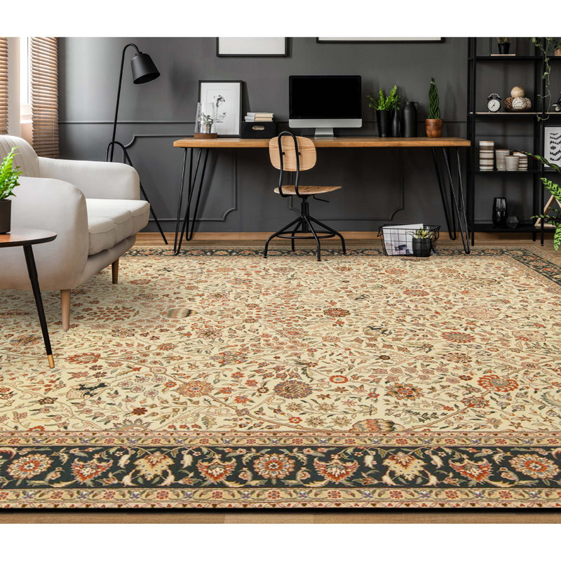 Tapis bleu marine et vin de haute qualité noué à la main