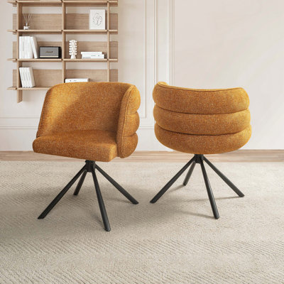 Ensemble de 2 chaises de salle à manger pivotantes à 270 ° - Orange - Tissu chenille - Base en X en métal