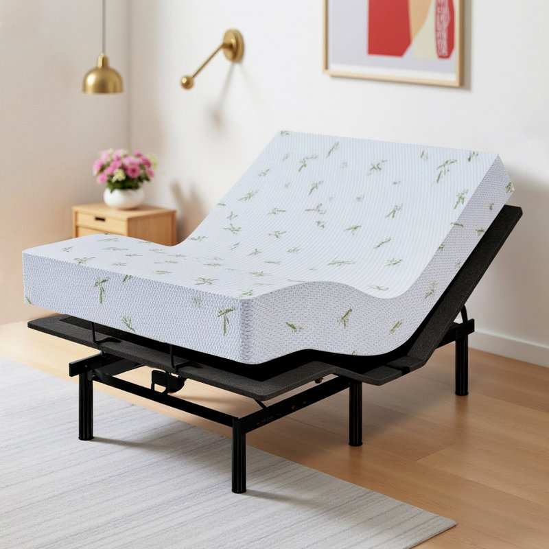 Base de lit réglable avec matelas en mousse à mémoire de forme de 10 pouces, relevage de la tête et des pieds, cadre intelligent zéro gravité