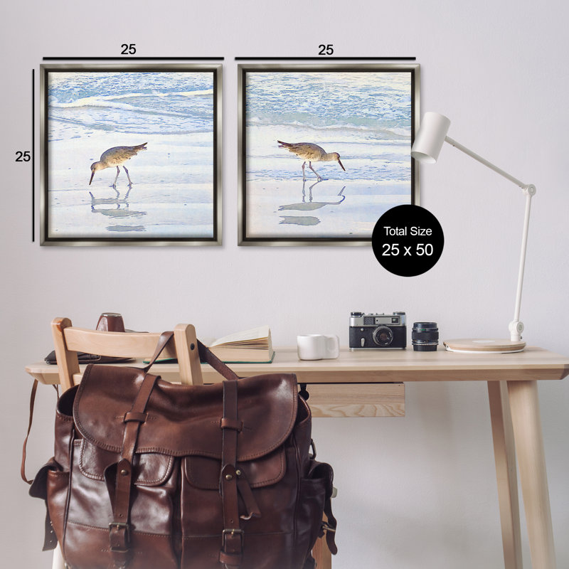  «Seaside Sandpiper Birds», ensemble de 2 toiles flottantes encadrées par Christine Zalewski, H 25 po x l 25 po