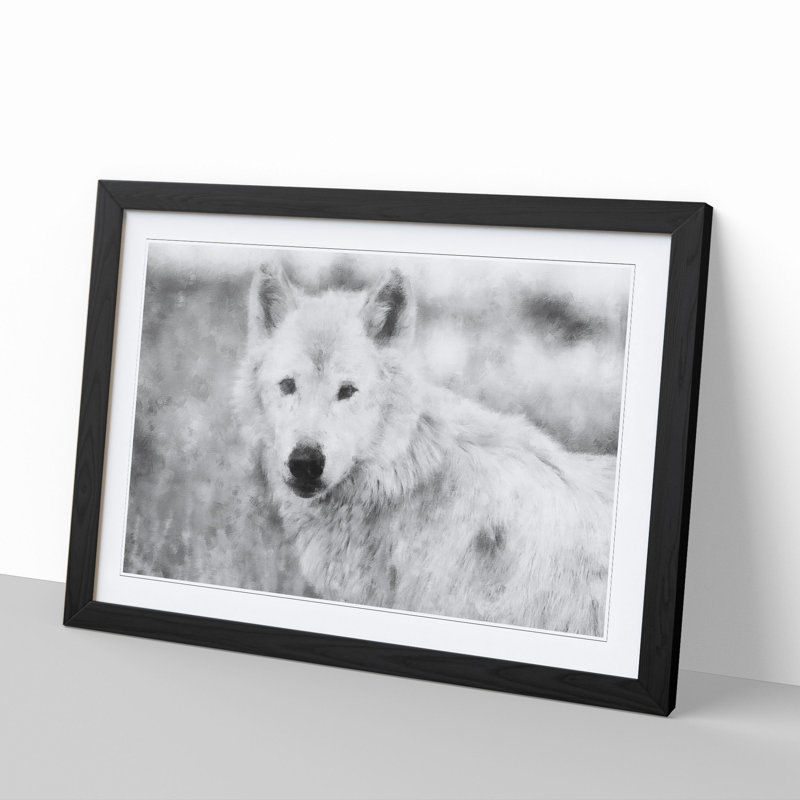 White Wolf - Picture Frame Painting, Black Framed, 27cm H x 36cm W x 2cm D