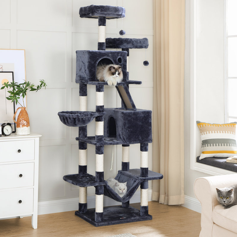 206cm H Cat Tree, Camel Brown, 206cm H X 50cm W X 60cm D
