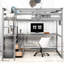 Lit mezzanine double avec bureau, tablettes et fabrication en bois de pin gris Allure pour une étagère de bureau attrayante, stabilité accrue-1587929984-1587929989