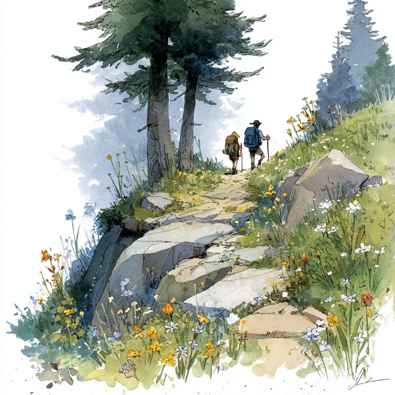 Mountain Trail Hike Wrapped Canvas Wall Art