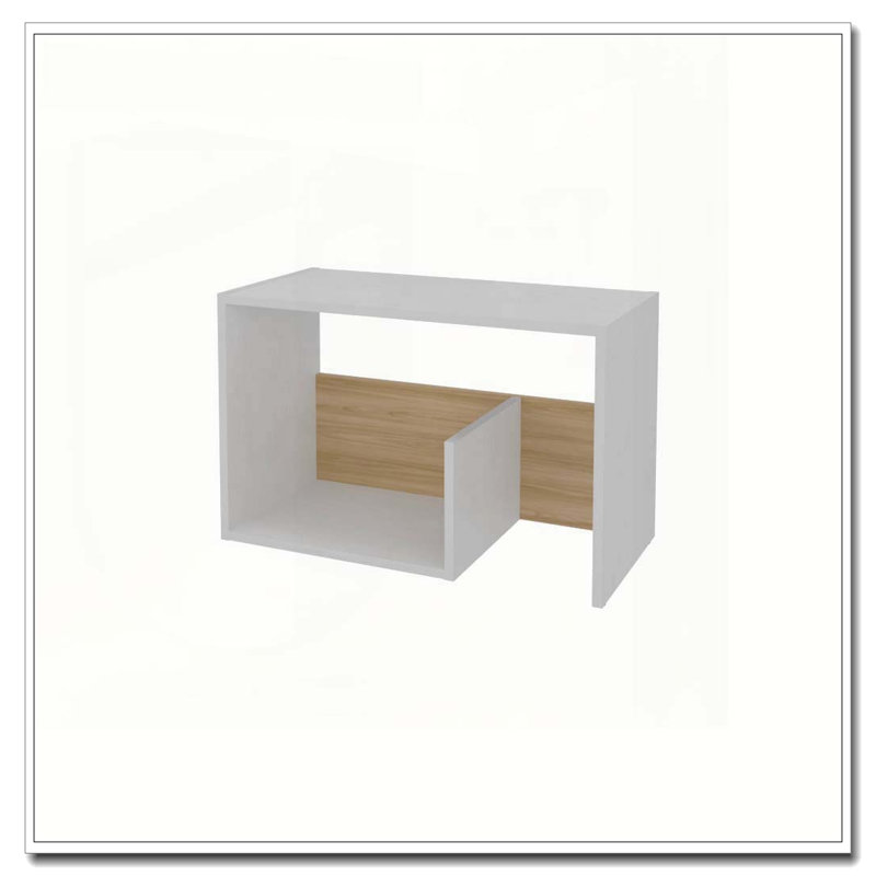 Table d'appoint en mélamine blanche et chêne clair avec rangement ouvert, Blanc / Chêne clair