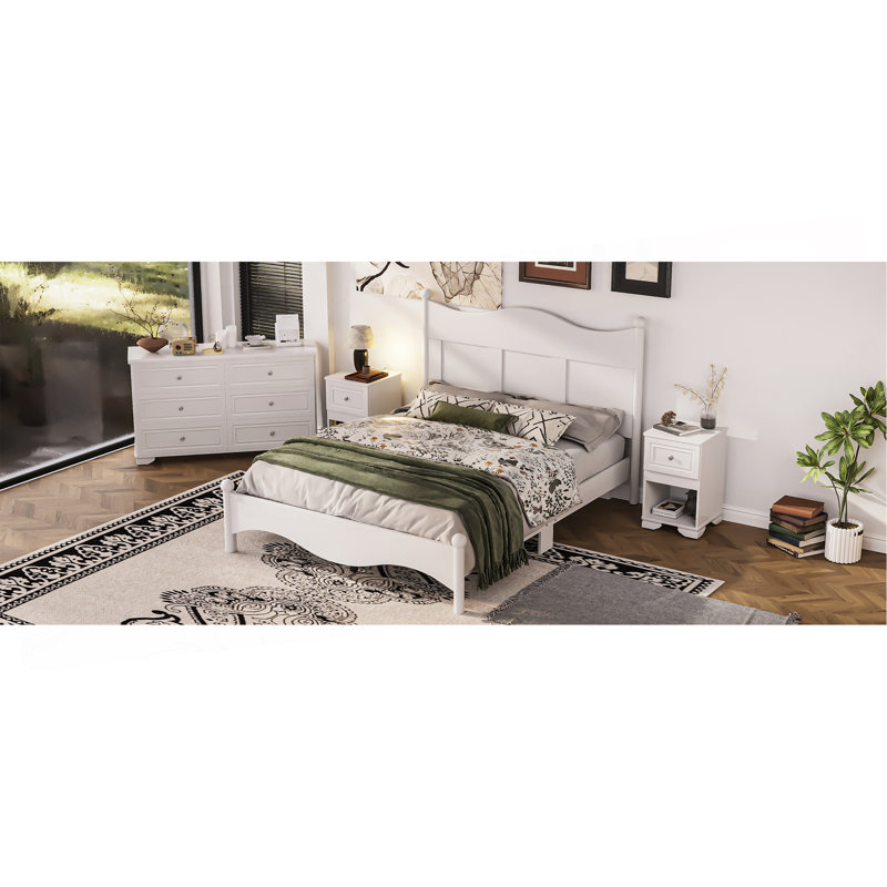 Wooden Bed with Slat Support, White