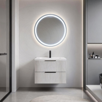 Meuble-lavabo flottant mural gris 30 po avec lavabo en céramique