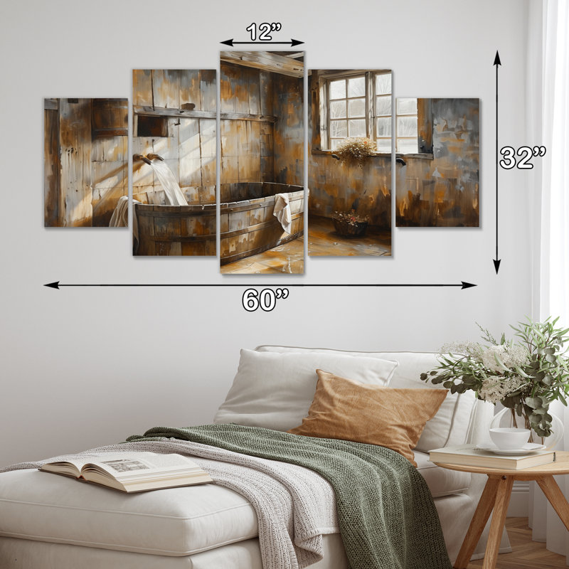 Brown Rustic Bathroom Charm III - Rustic Canvas Art Set