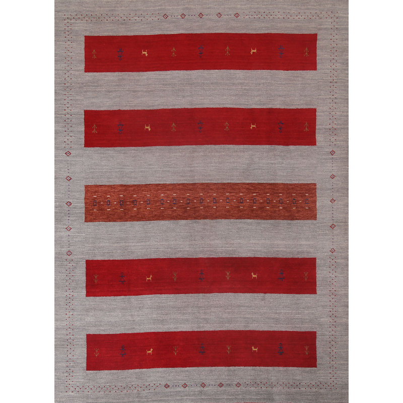 Tapis rayé gris Gabbeh 8 x 10