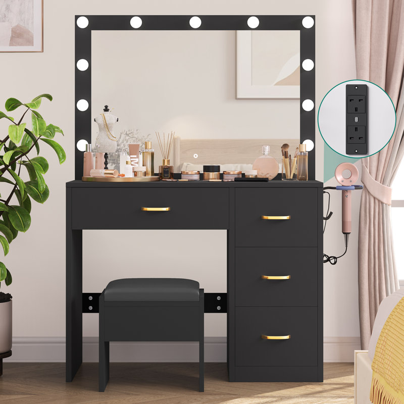 Aimara Dressing Table with Mirror, Black