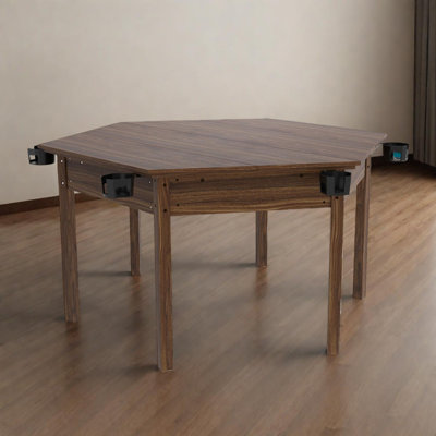Table de jeu hexagonale pour 6 joueurs avec plateau de salle à manger amovible, aire de jeu encastrée et porte-gobelets rotatifs
